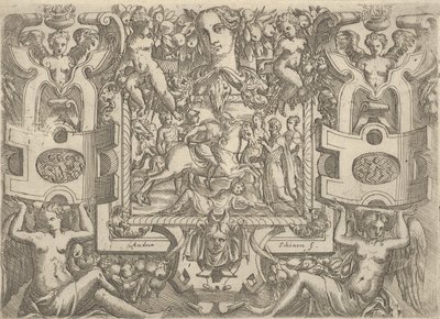 Figur på hesteryg, der holder et sværd og rider hen over en skikkelse, der ligger på jorden, s..., ca. 1540-80. af Battista del Moro
