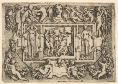 Den cumeiske sibylle går til højre og bærer en bakke, efterfulgt af tre kvinder..., ca. 1540-80. af Battista del Moro
