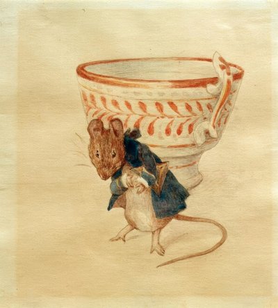 Mr. Mus bøjer sig før en tekop af Beatrix Potter