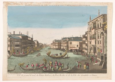 Se på Canal Grande med gondels, Palazzo Balbori og Ponte Rialto i Venedig Canal Grande, Balbori-paladset, Realto-broen og gondolfestivalen i Venedig (titel på objektet) af Beauvais