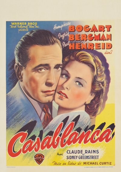En belgisk plakat, der reklamerer for filmen "Casablanca" af Belgian School