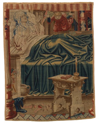 Beatrix Soetkens i sengen, fra den første scene i det første gobelin af et sæt på fire, der forestiller 