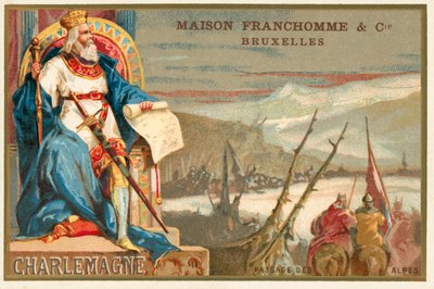 Karl den Store og krydset af Alperne (chromolitho) af Belgian School