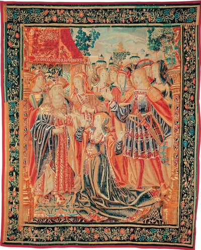 Trojan War: Cassandre på udkig efter tilgivelse af Paris griber ind fra sin far Priam, konge af Troy - Woolen Tapestry og Silk fra fremstillingen af ​​Bruxelles af Belgian School