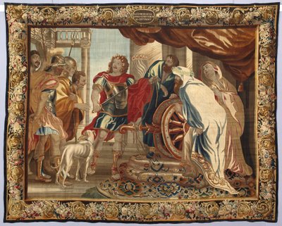 Kong Alexander den Store skærer den gordiske knude over. Gobelin fremstillet i manufakturerne i Bruxelles. Det 16. århundrede Genes, Musei di Strada Nuova af Belgian School