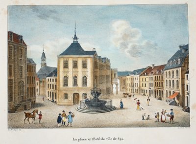 Pladsen og rådhuset i Spa, ca. 1895 (fotokrom) af Belgian School
