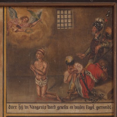 Maarke. Kapel (Sint-Vincentiuskapel). indre. Maleri. Sankt Vincents martyr. 19. århundrede. Detalje. af Belgian School