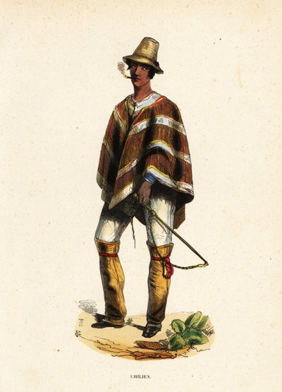 Mapuche-mand fra Chile, der ryger en cigar af Belgian School