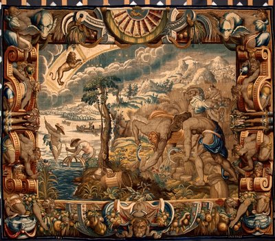 August måned: "Høsten" Tapet af Jan Raes (aktiv omkring 1610-1631) lavet af manufakturerne i Bruxelles. Genes fra det 17. århundrede, Musei di Strada Nuova af Belgian School