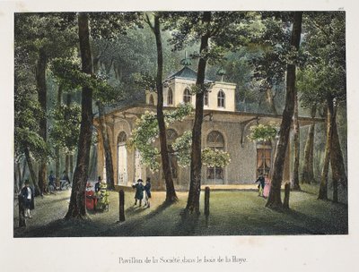 Selskabets pavillon, i skoven i Haag, ca. 1895 (fotokrom) af Belgian School