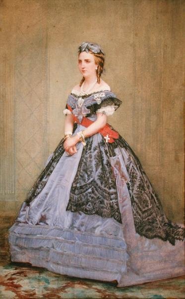Portræt af Charlotte af Sachsen-Cobourg-Gotha (1840-1927) Prinsesse af Belgien og kejserinde af Mexico (akvarel på papir) af Belgian School