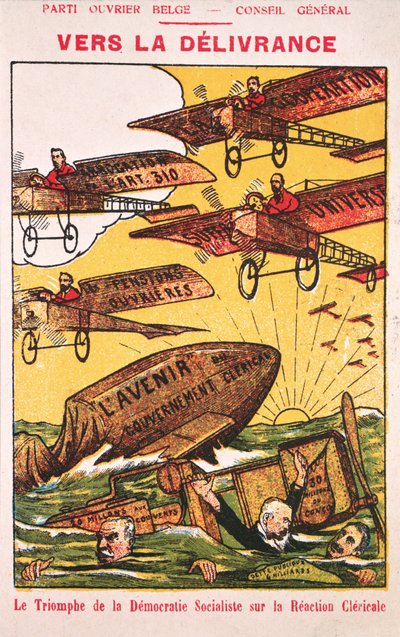 Plakat, der reklamerer for Parti Ouvrier Belge (det belgiske arbejderparti) før 1914 af Belgian School