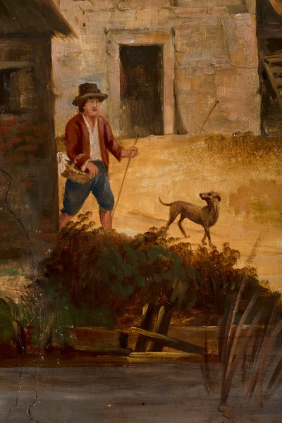 Andet baglokale på bagsiden, mødelokale, vægmalerier med landlige scener i klassisk stil, formentlig fra omkring 1810, scene 3 af Belgian School