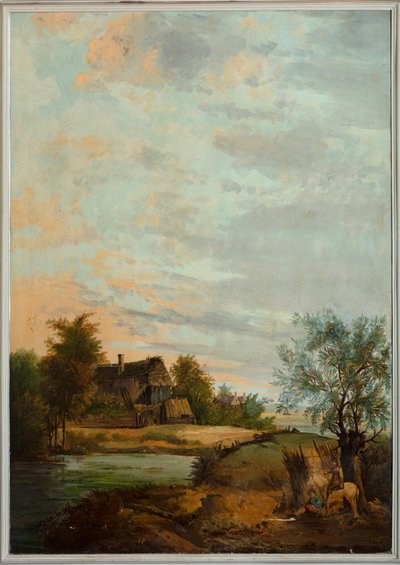 Andet baglokale på bagsiden, mødelokale, vægmalerier med landlige scener i klassisk stil, formentlig fra omkring 1810, scene 7 af Belgian School