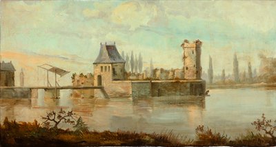 Andet baglokale på bagsiden, mødelokale, vægmalerier med landlige scener i klassisk stil, formentlig fra omkring 1810, scene 6 af Belgian School