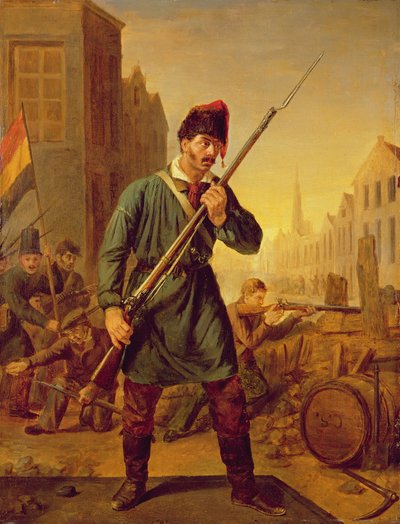 Soldat fra den belgiske revolution i 1830 af Belgian School