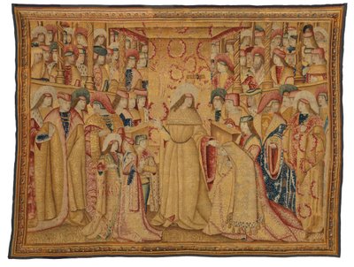 Tapestry, Jonathan Maccabeus Receiving a Purple Robe, lavet i Bruxelles, Belgien, omkring 1490-1500 (uld og silke) af Belgian School