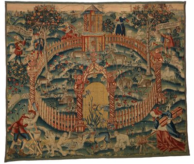 Tapetti, Park au Cerfs, valmistettu Tournaissa, Belgiassa, n. 1500 (villa) af Belgian School