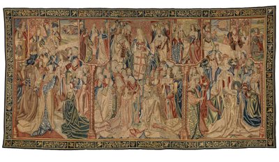 Kuvakudos, Triumph of the Virgin tai Madonna, valmistettu Brysselissä, Belgiassa, n. 1500 (villa & silkki) af Belgian School