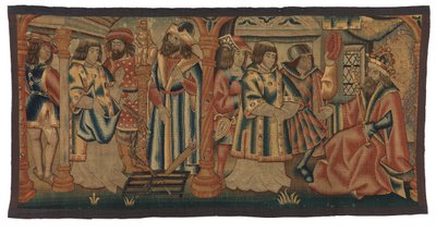 Tapestry, To scener fra St Lawrences liv, muligvis lavet i Tournai, Belgien eller Nedre Rheinland, Frankrig eller Tyskland af Belgian School