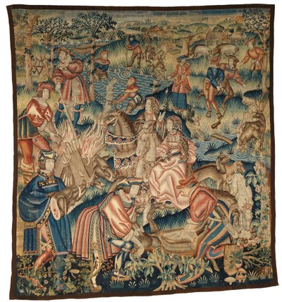 Gobelin, der afbilder scener efter en ornejagt, fiskeri osv. eller 