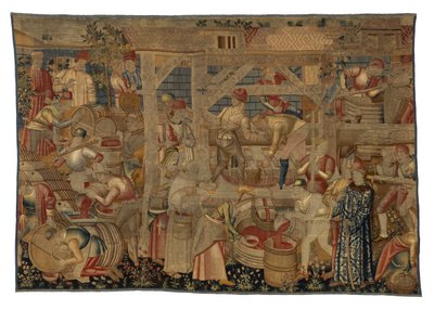 Gobelin, der forestiller vinpresserne, fra Tournai, ca. 1460-70 (uld) af Belgian School