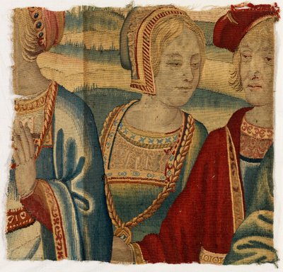 Gobelin fragment forestillende mand og kvinde, lavet muligvis i Bruxelles, Belgien, begyndelsen af det 16. århundrede (uld og silke) af Belgian School