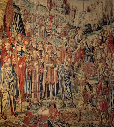 Davids og Betsabee-tapet: Joabs våben. Tapet baseret på en tegning af Jan Van Roome lavet på værkstederne i Bruxelles. 16. århundrede Ecouen renæssancemuseum af Belgian School