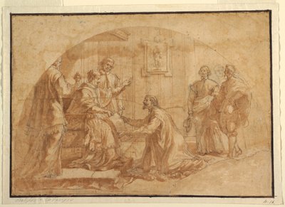 Tegning, pave modtager besøgende, 1590-1646 af Belisario Corenzio