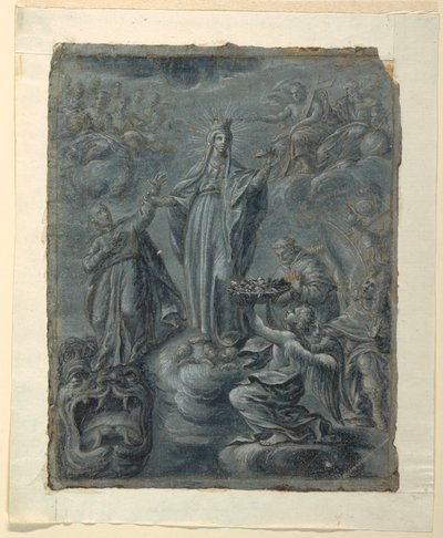 Tegning, recto: Jomfruens kroning, ca. 1630 af Belisario Corenzio