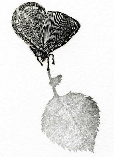 Suspense, 2014 (Trægravering, collage på papir) af Bella Larsson