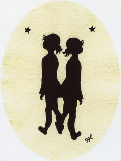 Twin Stars, 2009, blæk på papir af Bella Larsson