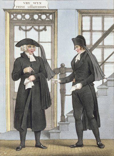 Begravelsesbetjente fra Amsterdam, illustration fra "Collections des Costumes des Provinces Septentrionales du Royaume des Pays Bas...", graveret af Villeneuve, 1828 af Bendrik Greeven