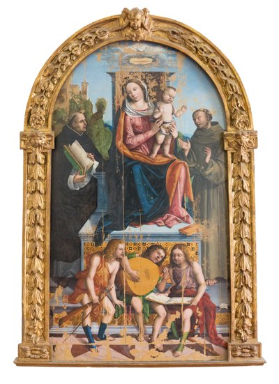 Madonna med barn, helgener og engle af Benedetto Coda