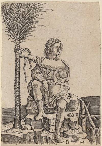 Mand siddende ved et palmetræ af Benedetto Montagna