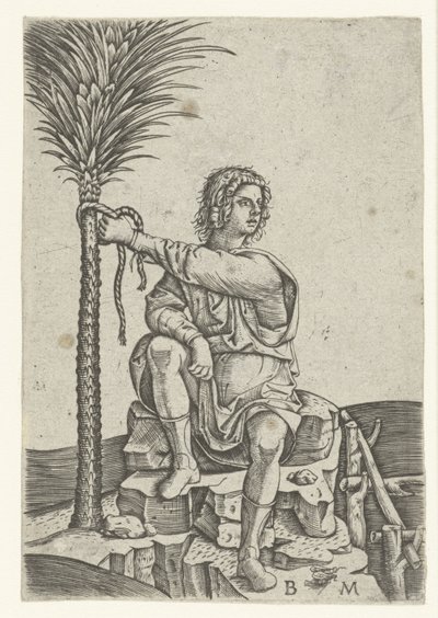 Mand sidder ved palme af Benedetto Montagna