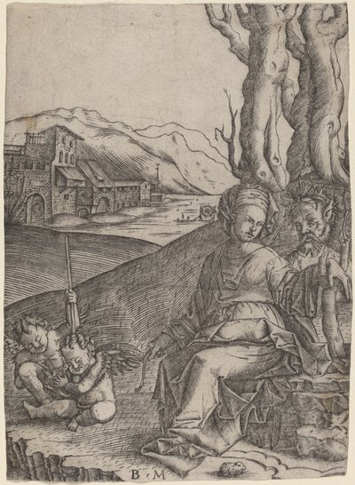 Kvinde og Satyr med to Amorer af Benedetto Montagna