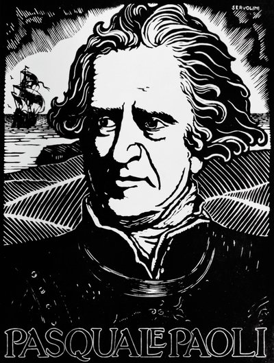 Portræt af Pasquale Paoli, korsikansk statsmand, general og patriot (træsnit) af Benedetto Servolini