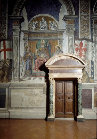 Saint Zanobius, Saint Lawrence og Saint Stephen (Hall of Lilies) (fresco af Benedetto da Maiano