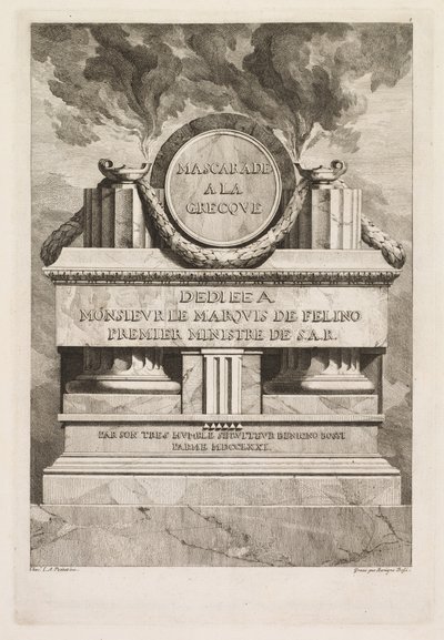 Græsk maskerade: Dedikationsside, 1771. af Benigno Bossi