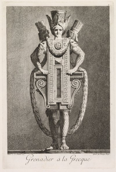 Masquerade à la Grecque: Grenadier à la Grecque Plate 3, 1771. af Benigno Bossi