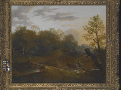 Pony Cart Crossing A Woodland Brook (olie på lærred) af Benjamin Barker