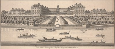 Bagsiden af det kongelige hospital i Chelsea, udgivet 1756 (kobberstik) af Benjamin Cole