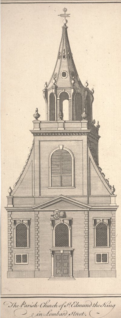 The Parish Church of St. Edmund the King i Lombard Street, ca. 1750 (gravering) af Benjamin Cole