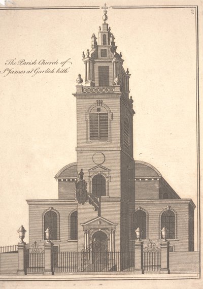 The Parish Church of St. James Garlickhythe, ca. 1750 (gravering) af Benjamin Cole