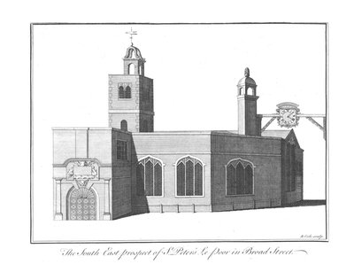 The South East Prospect of St.Peters Le Poor i Broad Street., c1756 af Benjamin Cole