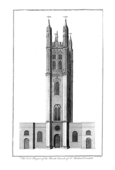 The West Prospect of the Parish Church of St. Michael Cornhill, c1756 af Benjamin Cole