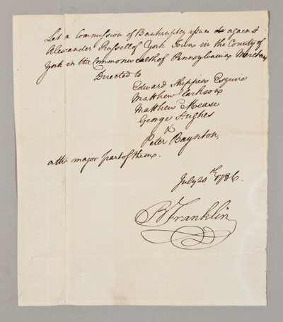 Konkurskommission, 20. juli 1786 (pen og blæk på papir) (se også 2561291-93) af Benjamin Franklin