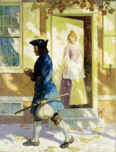 "Benjamin Franklins (1706-1790) ankomst som ung mand til Philadelphia for at søge arbejde" Maleri af Newell Convers (NC) Wyeth (1882-1945) Privat samling af Benjamin Franklin