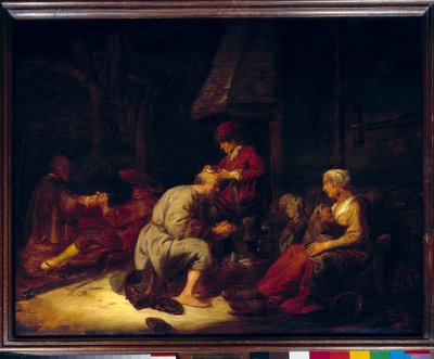 The operation has a magnifying glass surgeon operating one of his patients in the head. Painting by Benjamin Gerritsz Cuypdani af Benjamin Gerritsz. Cuyp